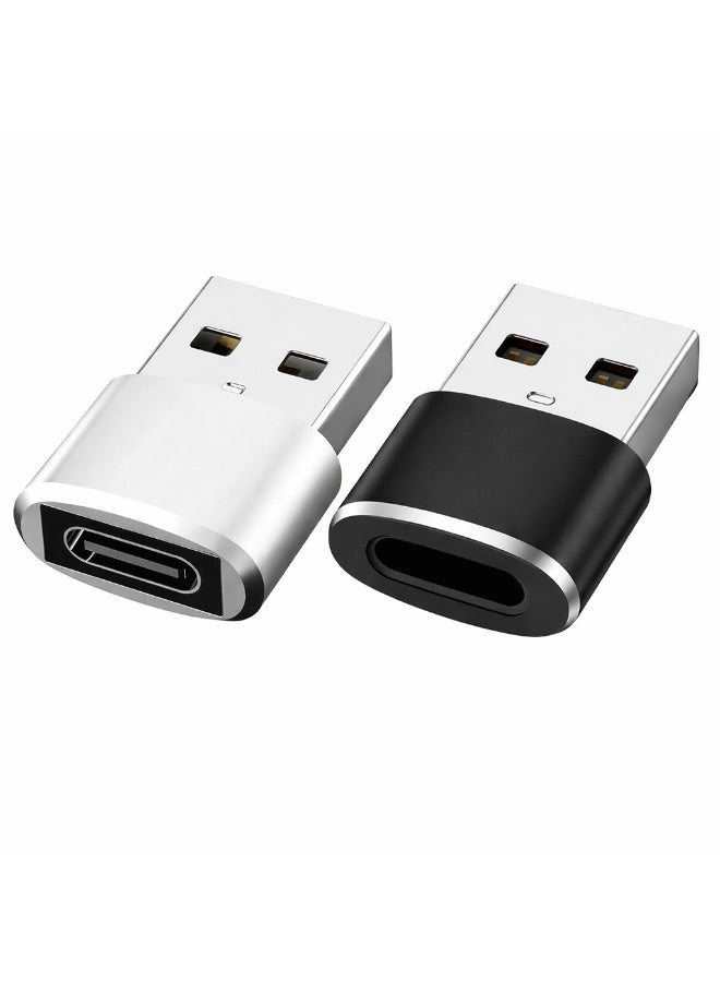 محول USB من النوع C أنثى إلى USB-A ذكر بتقنية OTG، محول بيانات وشحن سريع بتقنية PD، مصنوع من سبائك الألومنيوم، قطعتان (أسود وفضي). - Image 1